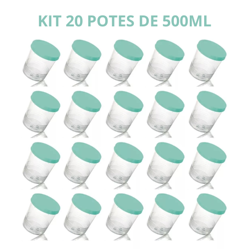 Kit 20 Potes Com Tampa De Rosca Transparente 500ml Cada Ótima Vedação Cores Sortidas 2063