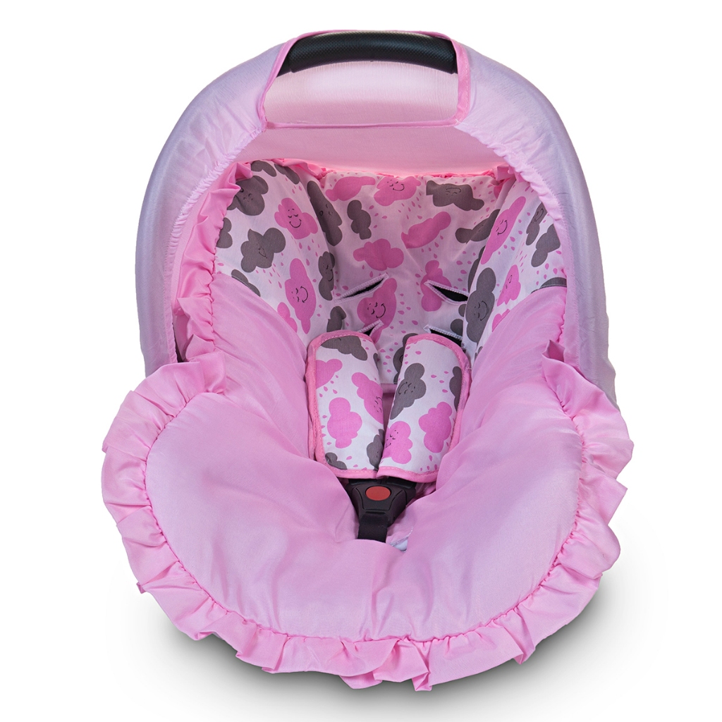 Kit 04 Peças Capa de Bebê Conforto Protetor de Cinto e Capota Nuvem Rosa Azul Bebê Menino Menina