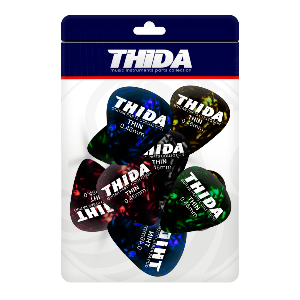 Kit 12 Palhetas Thin Celuloide Cores Variadas 0.46mm Fina