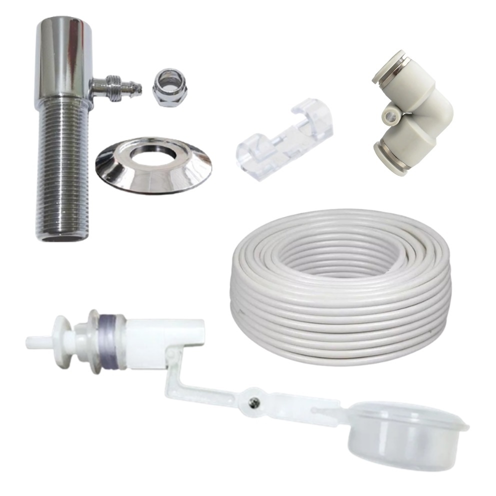 Kit Boia + Alongador com Canopla Rosca 1/2” e Saída 1/4" + Engate 1/4" + Mangueira1/4” + Clips Adesivo