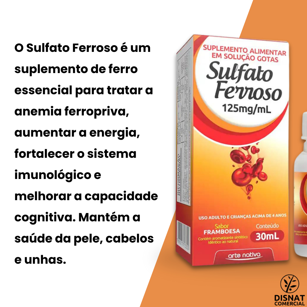 Sulfato Ferroso Gotas Fonte de Ferro Framboesa 125mg 30ml - Arte Nativa — imagem 2 de 2