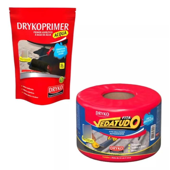 Manta Asfáltica Alumínio 10m Adesiva Telhas, calhas, rufos, auto + Primer 1L CÓD. KIT10P