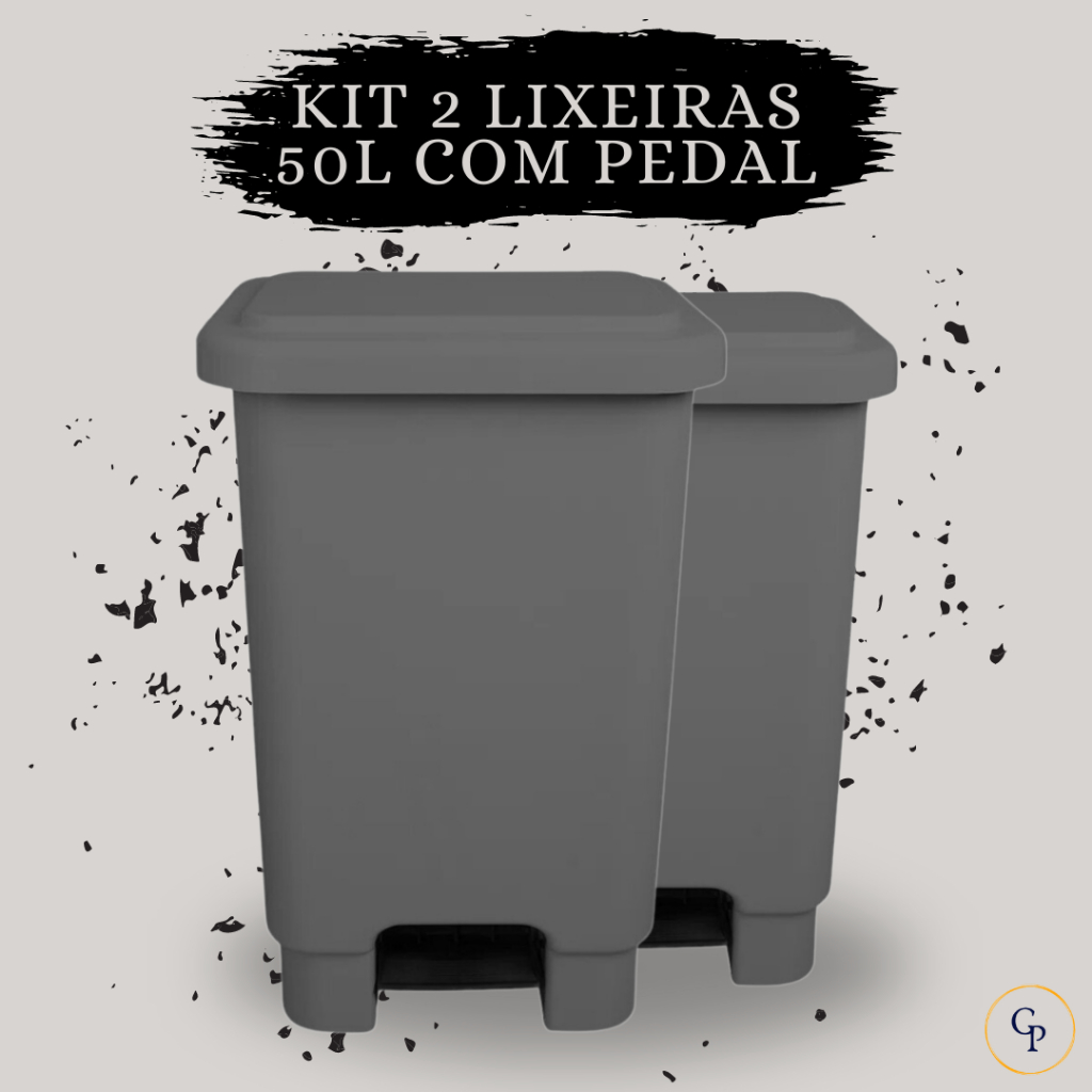 Kit 2 Lixeiras 50L com Pedal – Cestos Multiuso, Resistentes e Reforçados p/ Casa, Banheiro, Cozinha