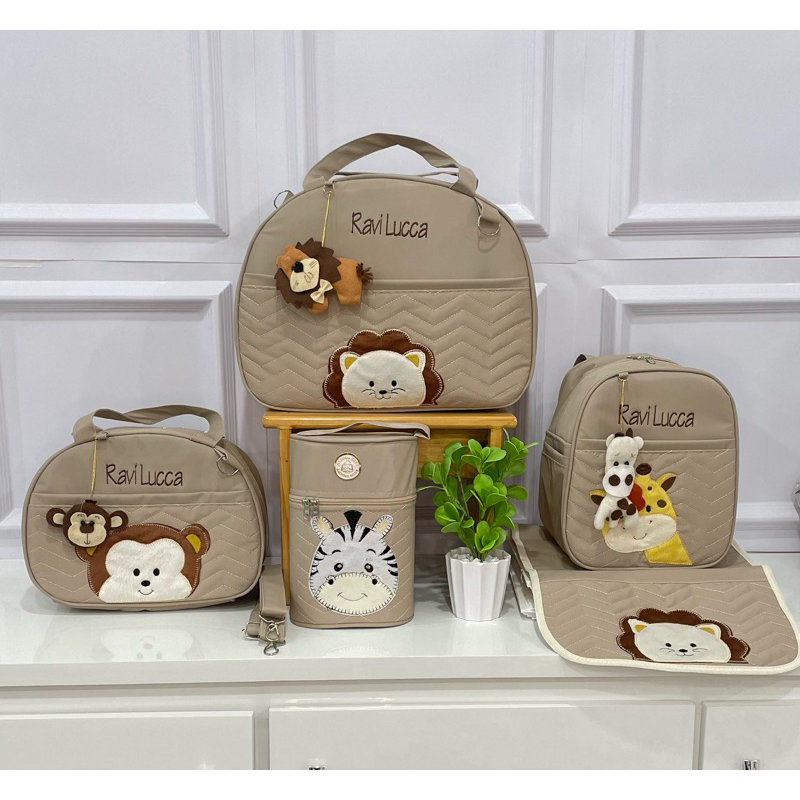 Kit Bolsa Maternidade Safari PERSONALIZADA 5 peças