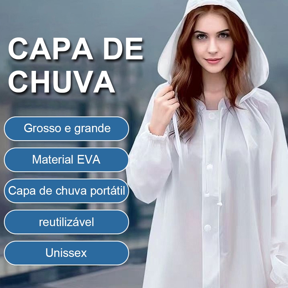 Capa de chuva portátil estendida para adulto com capa impermeável para proteção contra chuva forte