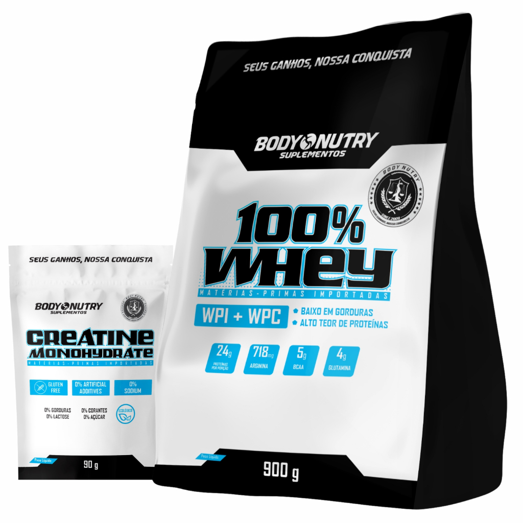 Kit Whey Protein 100% Puro Refil 900g Whey Isolado Concentrado + Creatina Monohidratada 90g