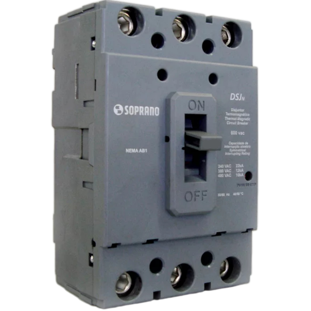 Disjuntor Caixa Moldada Linha Nema Dsjn3 com Borne 600vca 100A - Marca Soprano