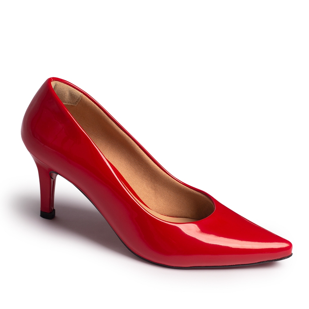 Scarpin Feminino Bico Fino Salto Médio Fino Executiva Social Prime Verniz Vermelho