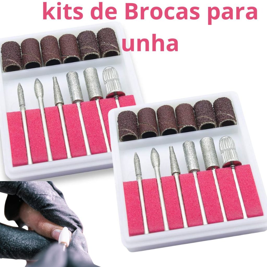 Kit Manicure Brocas e Lixas para Lixadeira Elétrinha de Unhas Postiças Acrygel Fibra