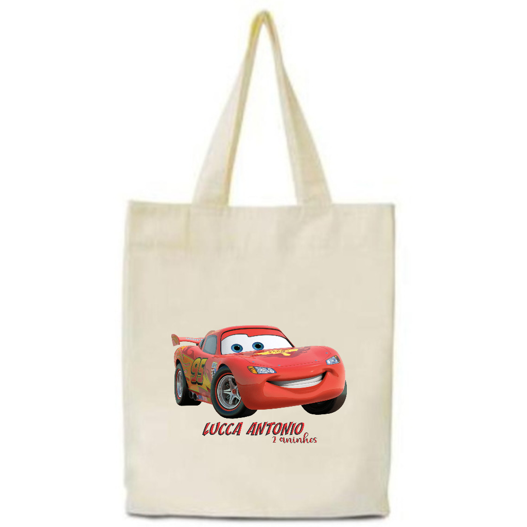 Kit 18 Sacolas Ecobag Algodão Cru 25x30 Transfer 14x20 Personalizada Carros Lembrancinha Infantil