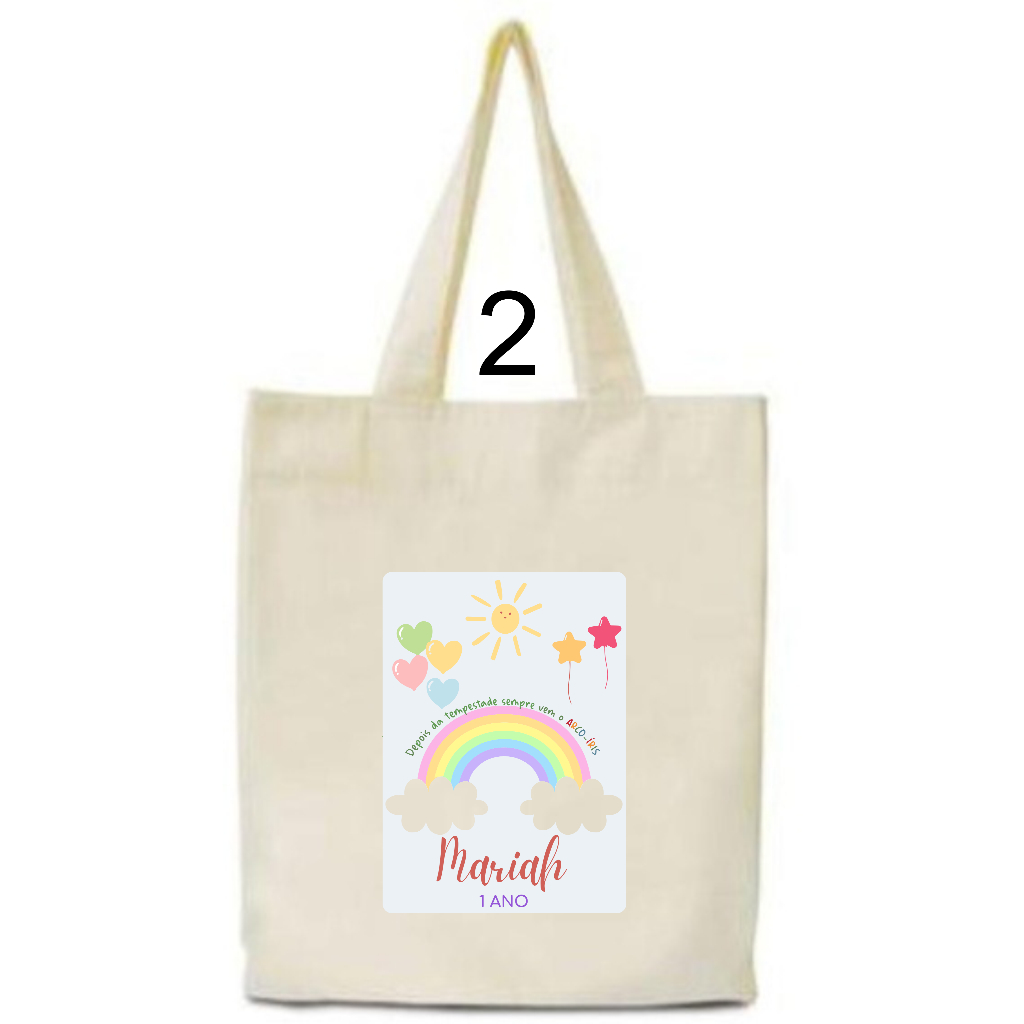 Kit 45 Sacolas Cru 25x30 Transfer 14x20 Lembrancinha Personalizada Aniversário Infantil  Arco Íris