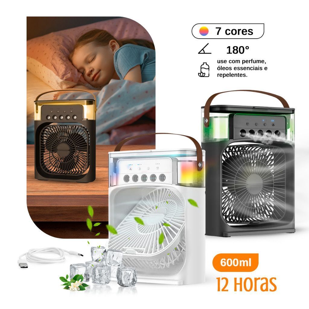 Ar Condicionado Climatizador Umidificador Ventilador Portátil USB Led Quarto Sala 600ml