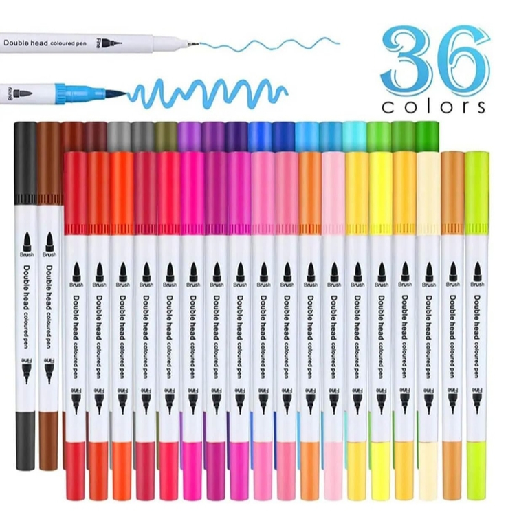 Kit 36 Caneta 2 em 1 Brush Lettering e Ponta Fina Dual Pen Canetinha Colorir Desenho Artístico Caligrafia (Multicolorido em Oferta na Shopee