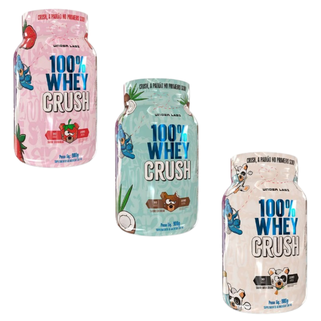 Detalhes do Kit 100% Whey Crush 900g Under Labz Gourmet + 1x Coqueteleira 600ml