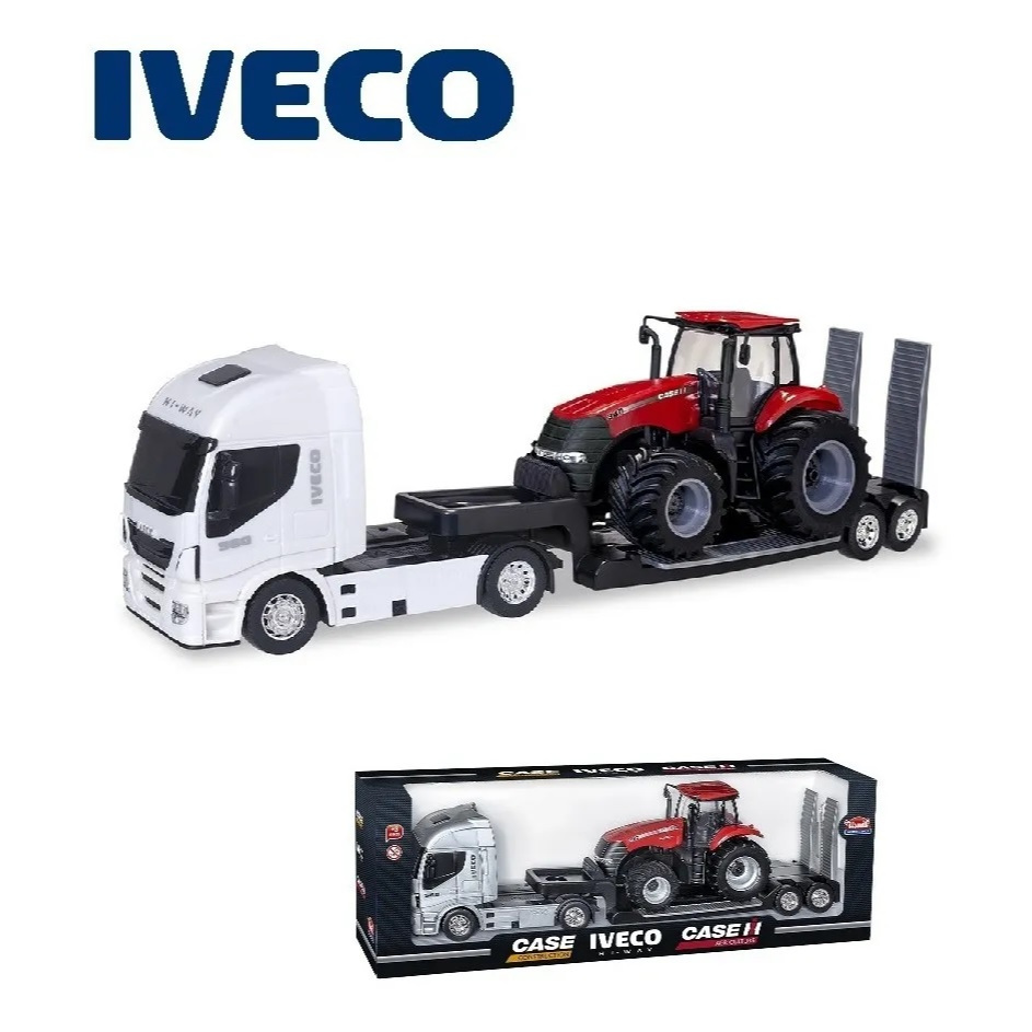 Caminhão Carreta Plataforma Iveco Com Trator Magnum Case Miniatura - Usual
