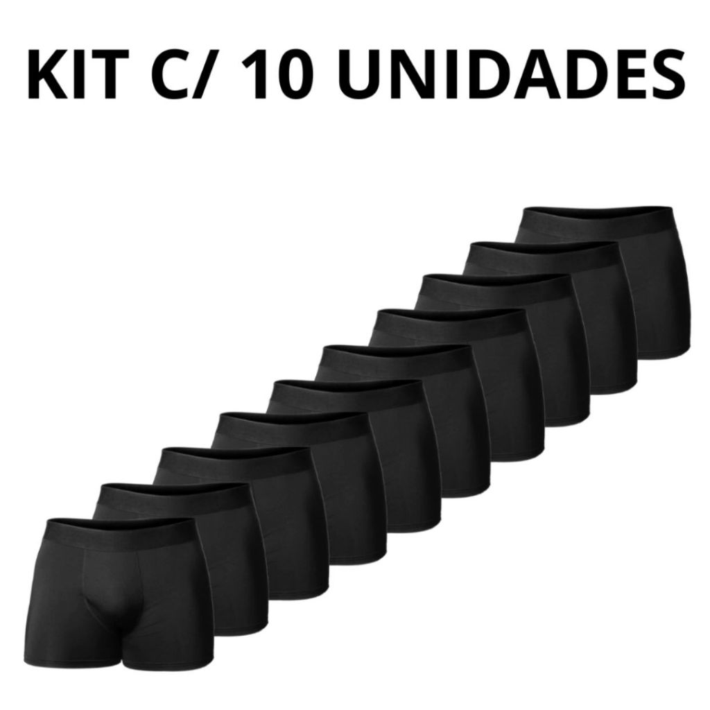 Kit Cueca Boxer Preta 10 Unidades Original Confortavel