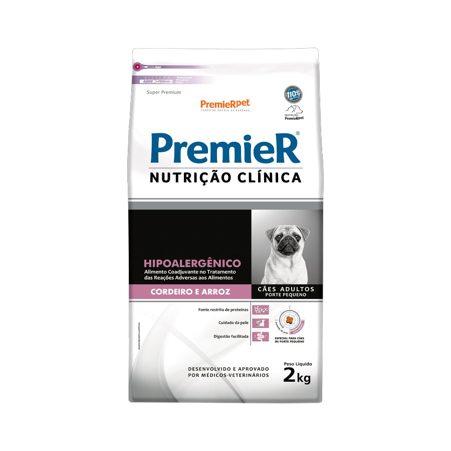 Ração Premier Nutrição Clínica Hipoalergênico Cães de Pequeno Porte Cordeiro e Arroz/Proteina Hidrolisada e Mandioca 2Kg