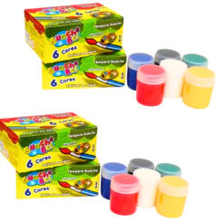 Kit 2 Cx Tinta Guache Infantil Pote de 15ml Tempera 6 Cores Pintura Desenhos Lembrancinhas Infantil