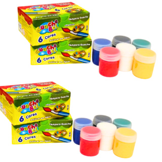 Kit 2 Cx Tinta Guache Infantil Pote de 15ml Tempera 6 Cores Pintura Desenhos Lembrancinhas Infantil em Oferta na Shopee