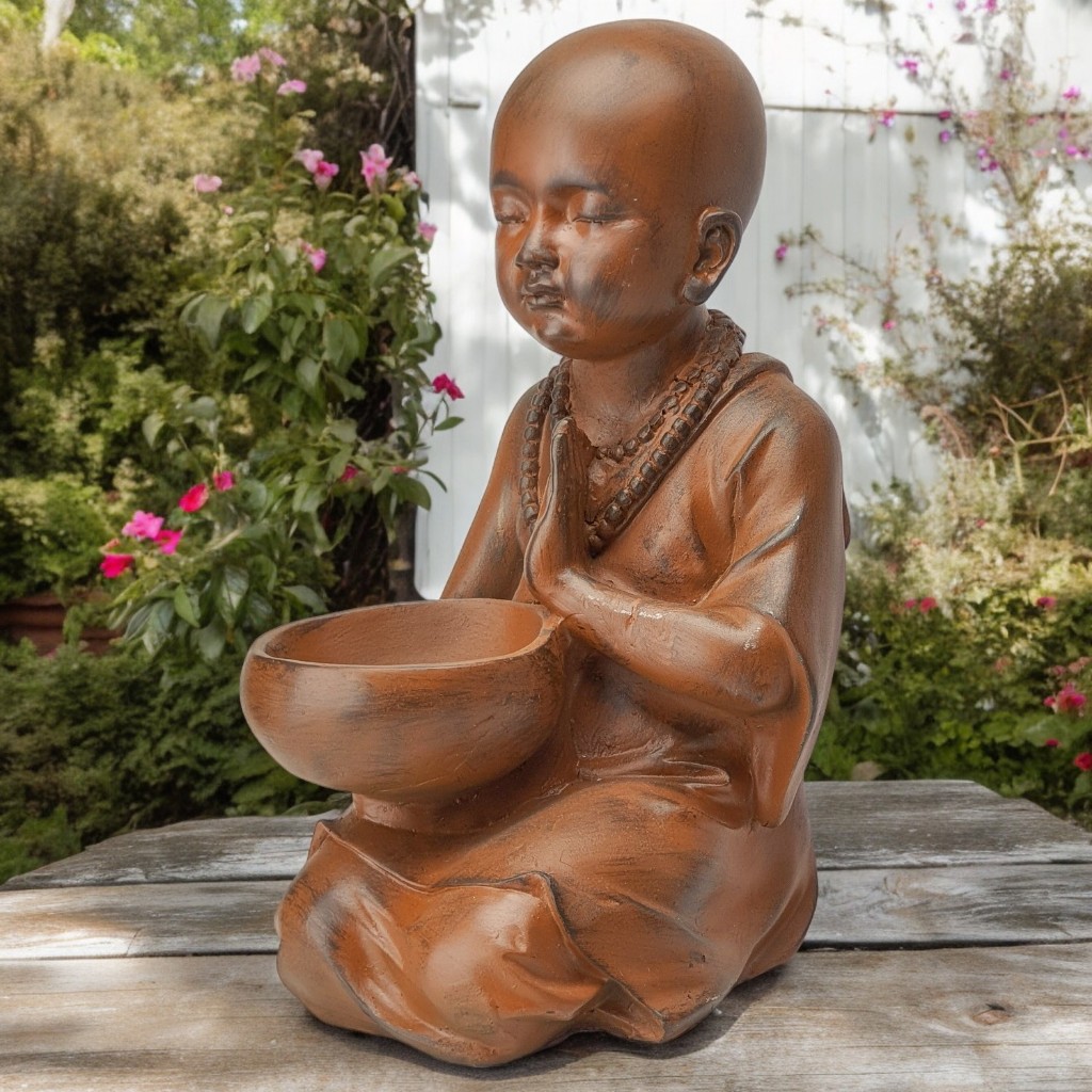 Imagem Buda Chines Menino Porta Vela Castiçal Posição Oração Zen