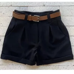 Short Social Feminino Alfaiataria Com Bolso Com Cinto do P ao GG