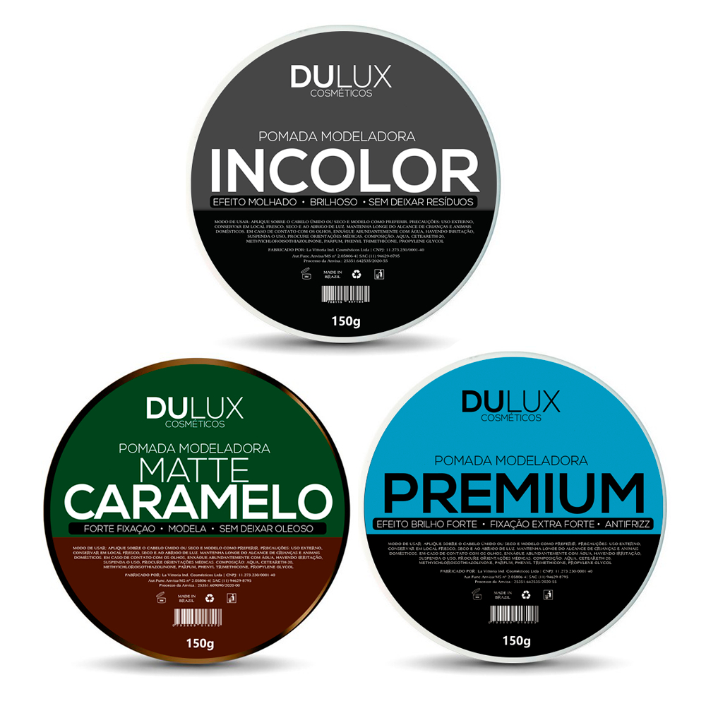 1 Cera Modeladora Premium 150g + 1 Matte Caramelo 150g + 1 Incolor 150g Cabelo e Barba Dulux