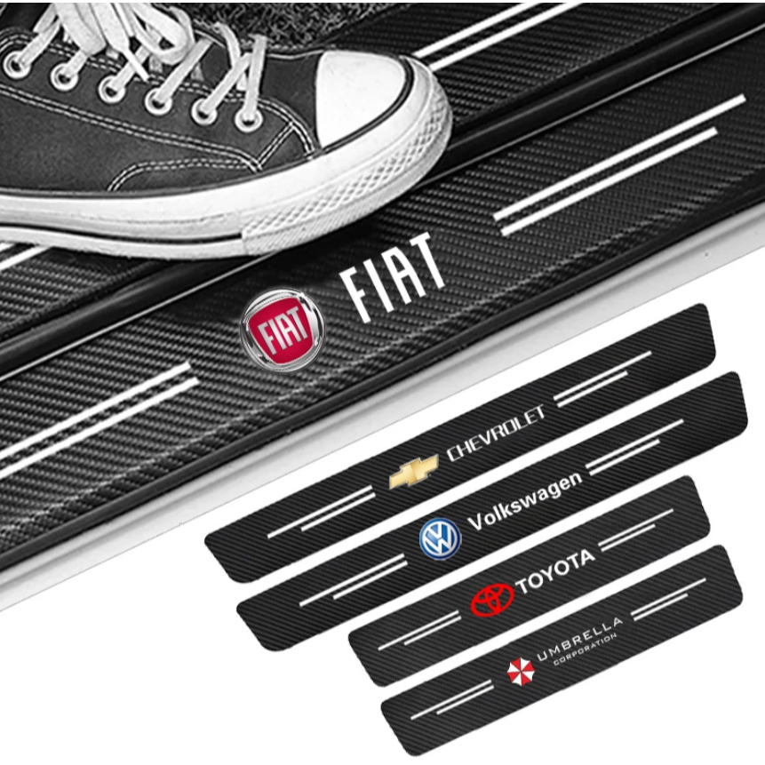 4pçs Adesivo Listra De Proteção De Fibra De Carbono/Resistente A Arranhões Para Soleira De Porta/Carro em Oferta na Shopee