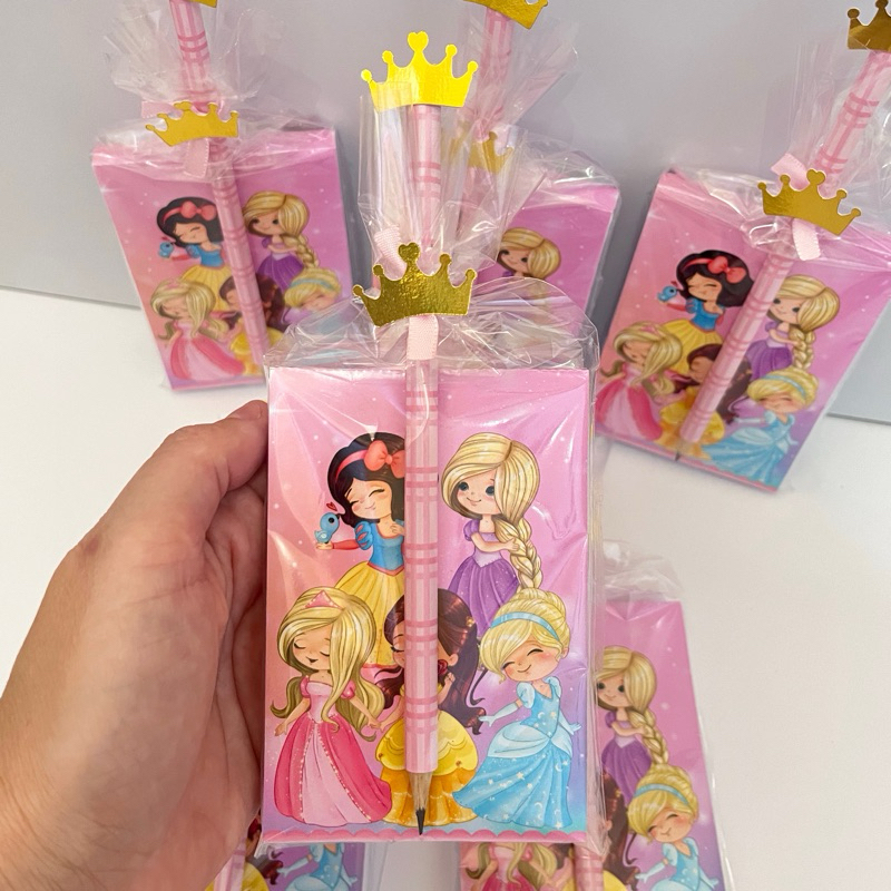 Bloquinho com Lapis Personalizado Princesas Cute|Principe|Aniversario|Lembrancinha Personalizada|Fazemos todos os temas