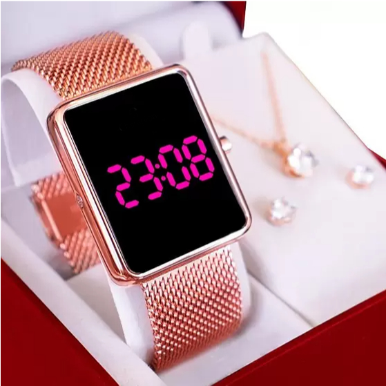 Relogio Feminino Pulso digital Unissex Rose 3424 em Oferta na Shopee