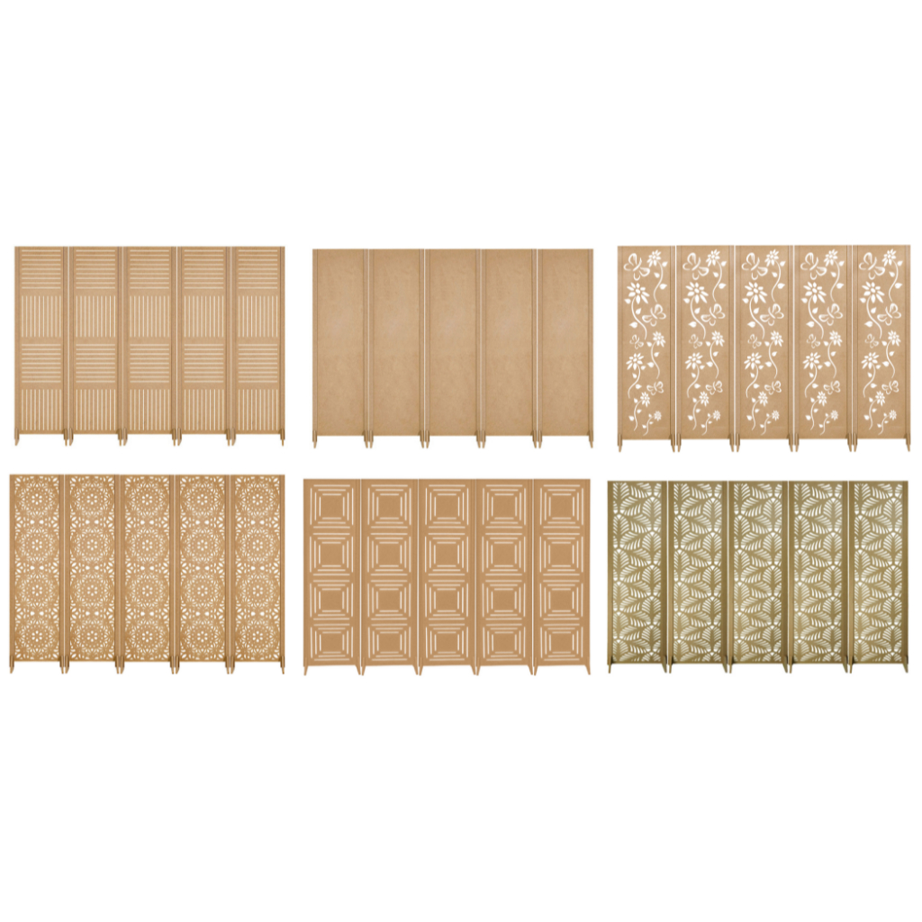 5 Biombo Inteiro Madeira Divisor Mdf Cru Folha Divisória Painel Separador De Ambiente Com Base Pé