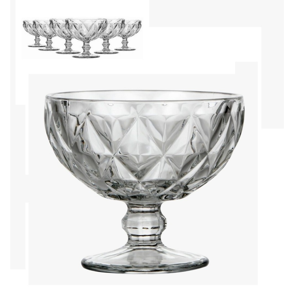 Taça De Vidro Coquetel Diamond Clear 6 Peças Sobremesas 310 ML KeHome