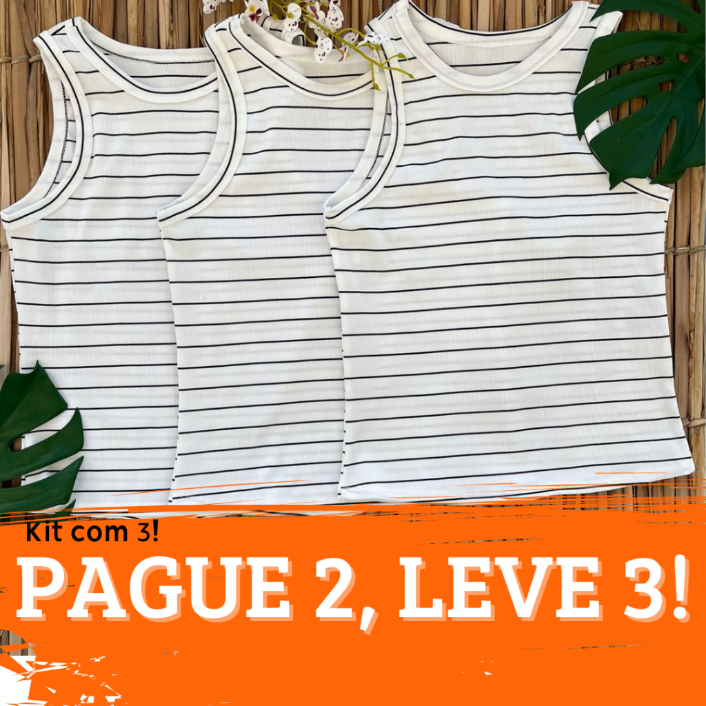 Kit 3 Regatas Feminina Canelado Ribana Prémio Blusa Básica  Camiseta Moderna Casual Tendência