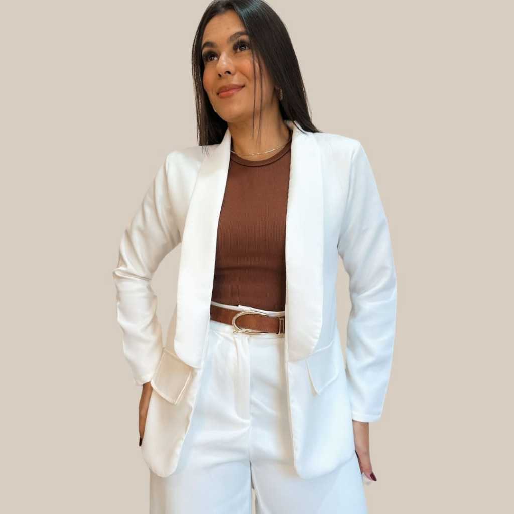 Blazer Feminino Casaquinho Maxi Longo Sobretudo Alfaiataria Social Forrado
