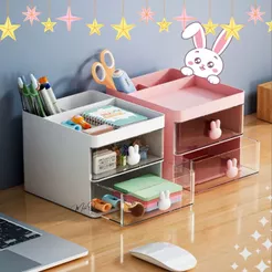 Porta Organizador De Mesa Coelhos Fofo Gaveta Treco Maquiagem De Mesa Pequeno Multifuncional Estilo Minimalista