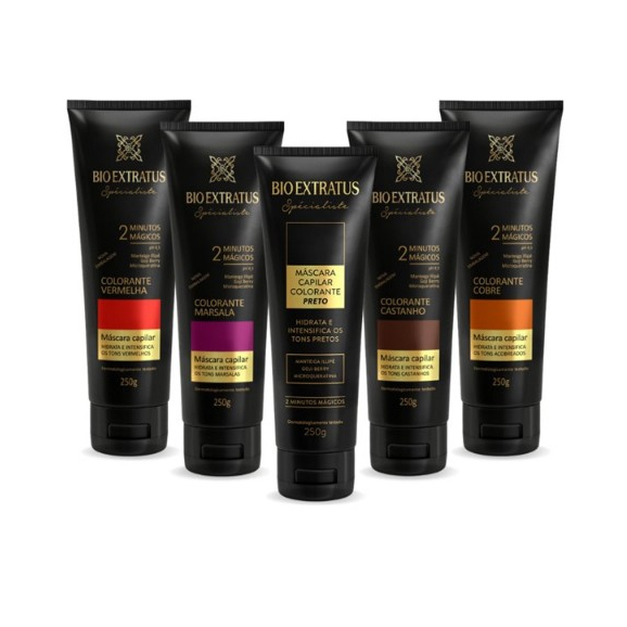 Máscara Condicionante Colorante Bio Extratus Preta/Vermelha/Cobre/Castanho/Marsala - 250g em Oferta na Shopee