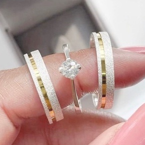 Aliança de Namoro 3mm com friso de ouro 18k prata 950 + Anel solitário com nome e data em Oferta na Shopee