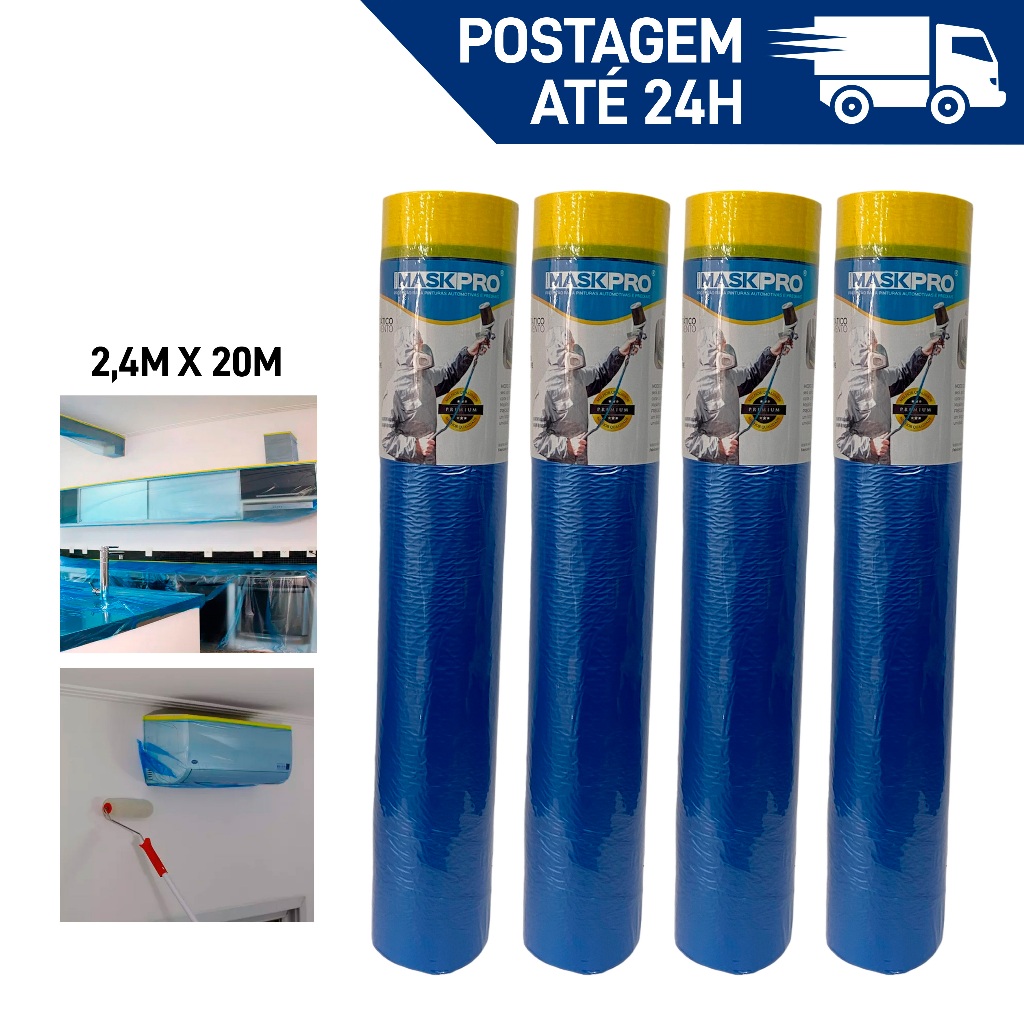 Kit Filme de Mascaramento Eletrostático Com Fita Crepe 2,4M X 20M - 1 a 4 Unidades em Oferta na Shopee
