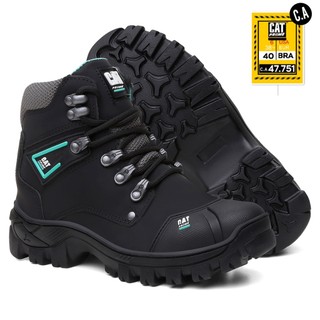 Bota Coturno Masculino Feminino Cat Palmilha Gel PVC com CA Couro Legítimo Segurança Conforto