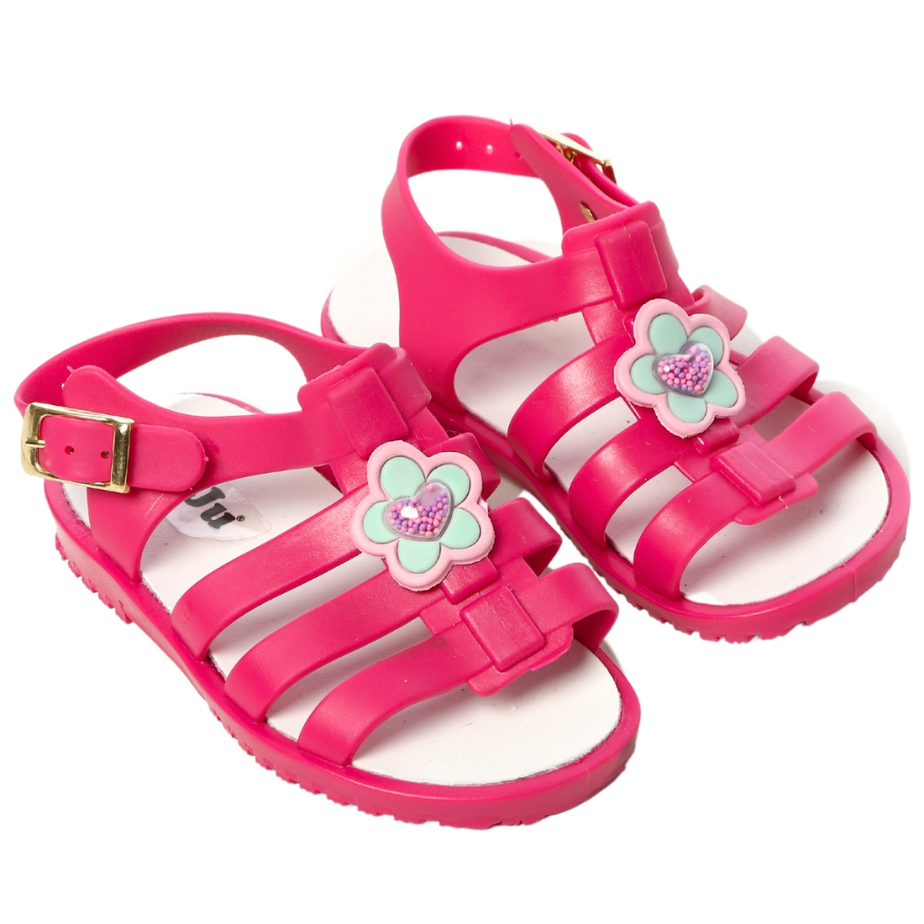 Papete menina sandália flor coração infantil juju shoes