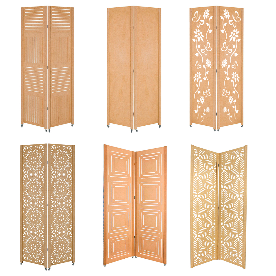 2 Biombo Inteiro Folha Divisória Painel Divisor Separador De Ambiente Madeira Mdf Cru  Com Rodinha Rodízio