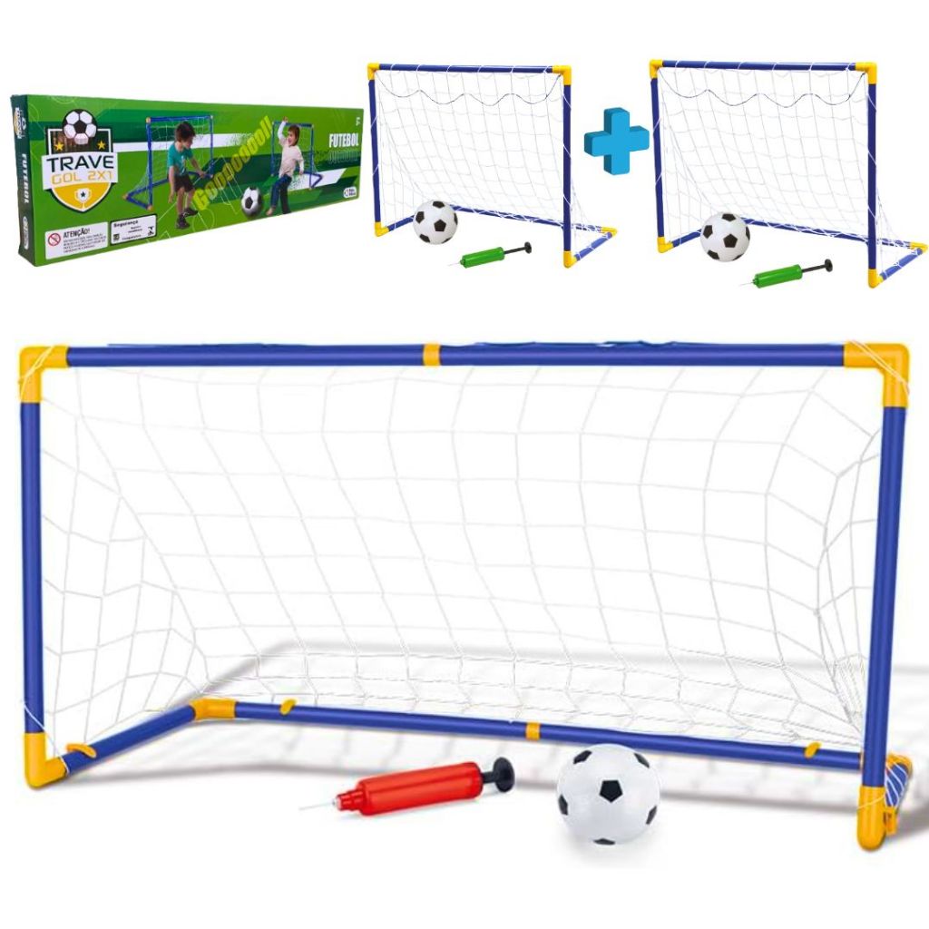 2 Mini Trave 2 EM 1 Golzinho Futebol Com Bola Trave Rede + Bomba de Ar- 87x60 cm