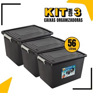 Kit 3 CaixasOrganizadora 56 Litros C/ Tampa e Trava Cesta Multiuso Tamanho Grande para guardar Brinq em Oferta na Shopee
