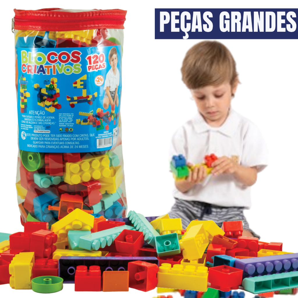120 Blocos De Montar PEÇAS GRANDES - Certificadas Inmetro - LANÇAMENTO - Diversas formas - Brinquedo Educativo Didatico