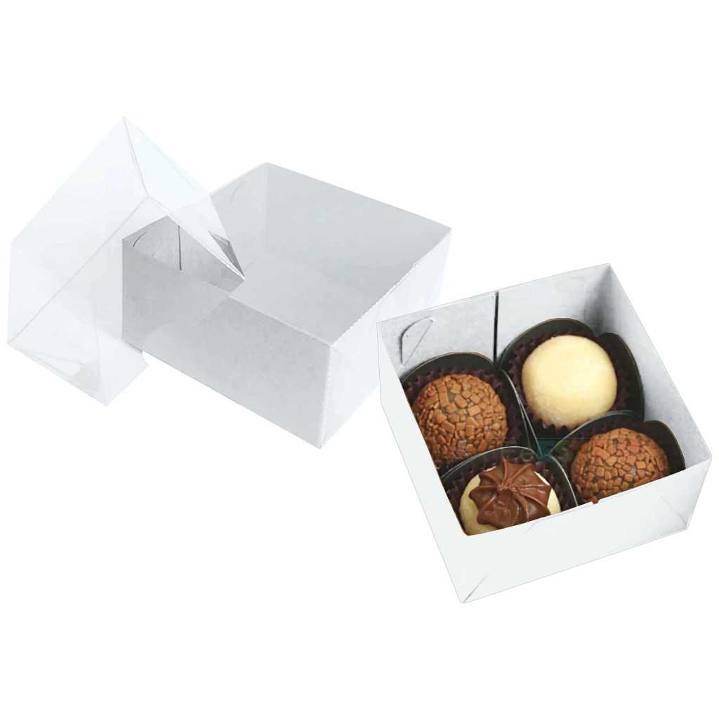 Detalhes do 100 Caixas de Acetato c/ visor transparente 8x8x4 caixinha para 4 docinhos brigadeiros gourmet 4x8x8