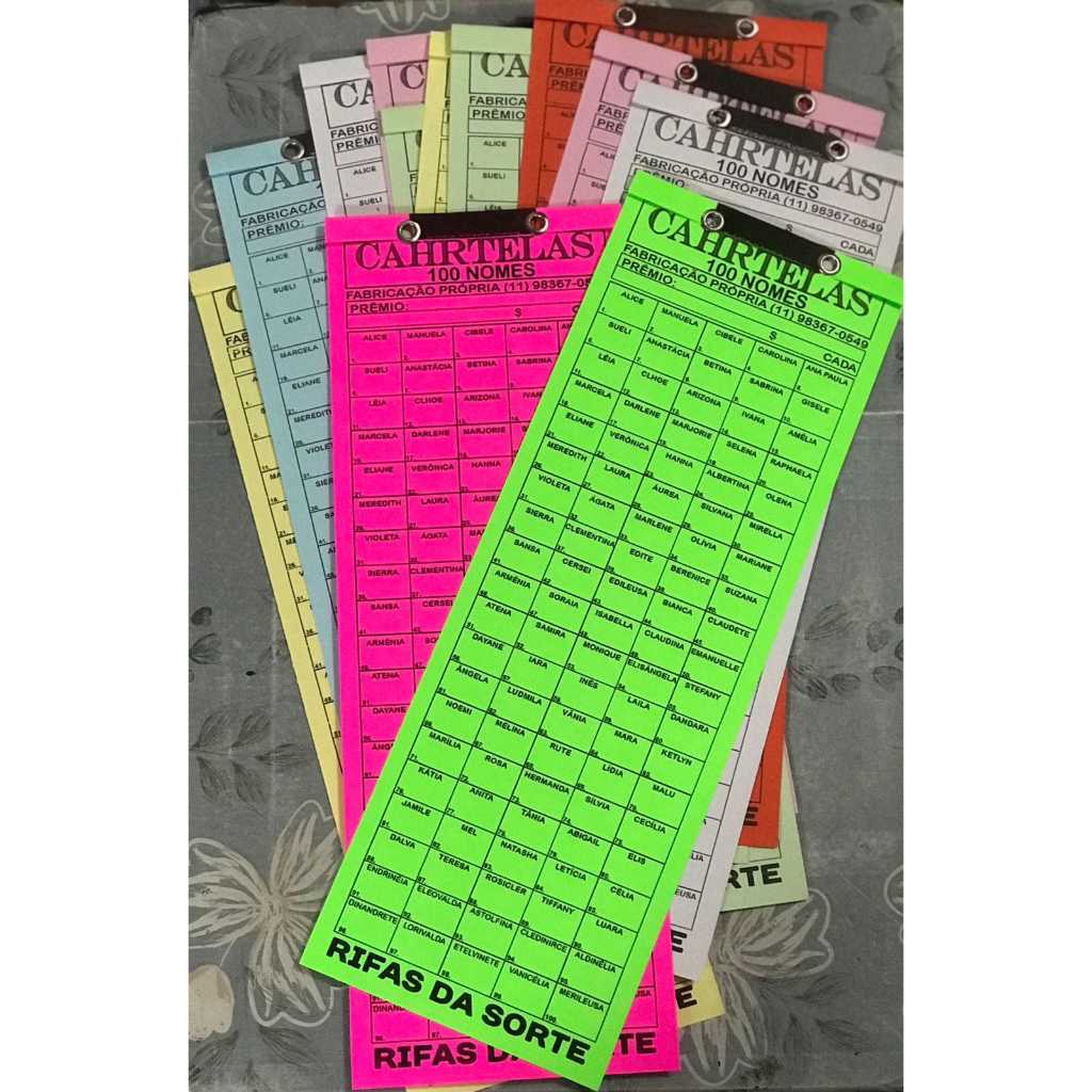 CARTELA DE RIFA 100 NOMES, FRENTE ÚNICA, PCT COM 10 UNIDADES em Oferta na Shopee