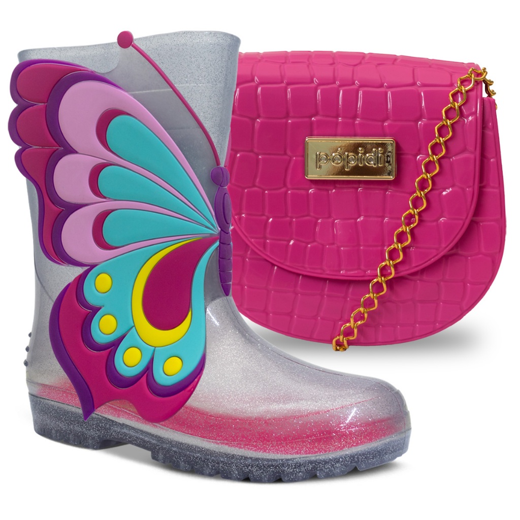 Kit Bolsa E Bota Galocha Infantil Feminina Borboleta K12 em Oferta na Shopee