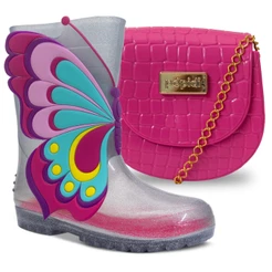Kit Bolsa E Bota Galocha Infantil Feminina Borboleta K12