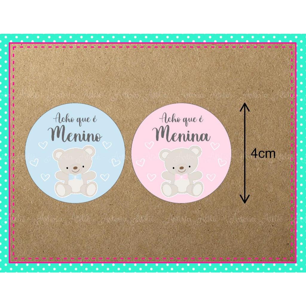 50 rótulo adesivo 4cm personalizados lembrancinha decoração chá revelação urso ursinho bebe rosa azul verde lilás
