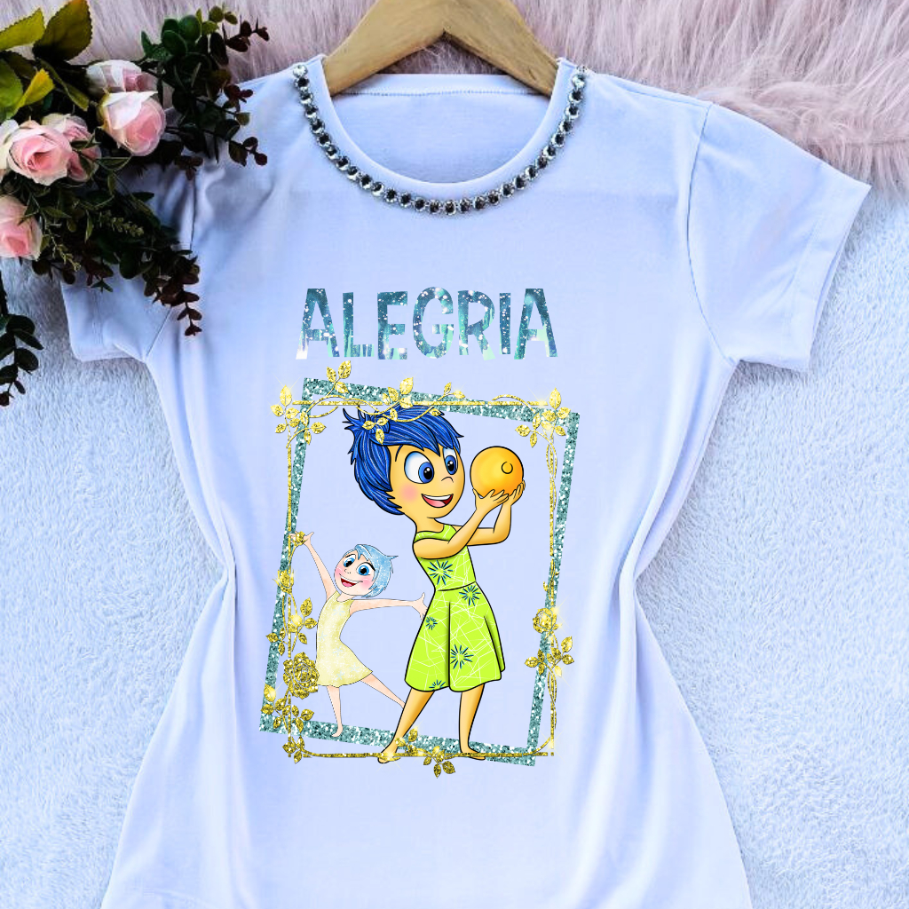 Camiseta camisa blusa t shirt estampas do filme divertidamente com e sem pedrarias na gola feminina em Oferta na Shopee