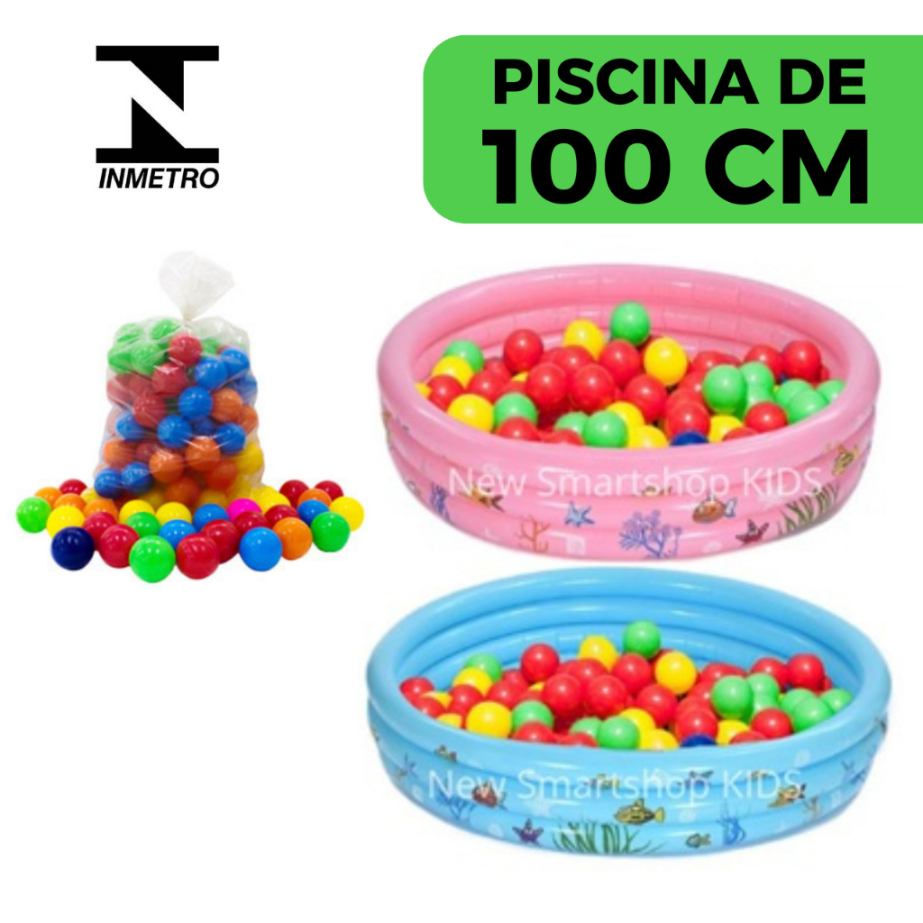 Piscina de Bolinha 100 Cm Inflável Infantil com Bolinhas Coloridas Menino Menina Criança Praia Jardim